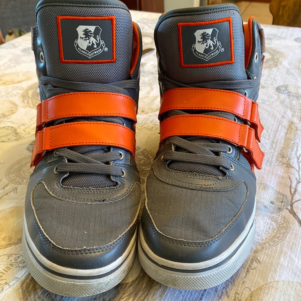 Men’s gray and orange size 10.05 Vlado foot wear sneakers.   Never worn